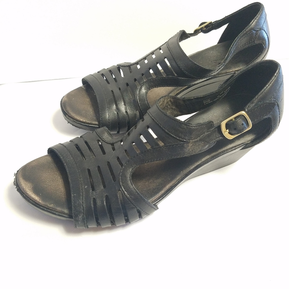 Clark's black wedge strappy sandal. Size 9